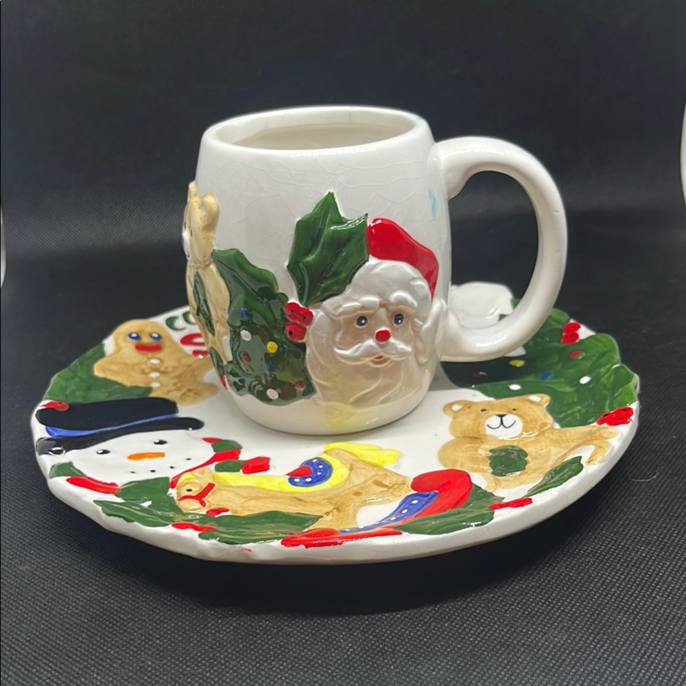 White and Red Holiday Decor Set Santa cookie plate and mug